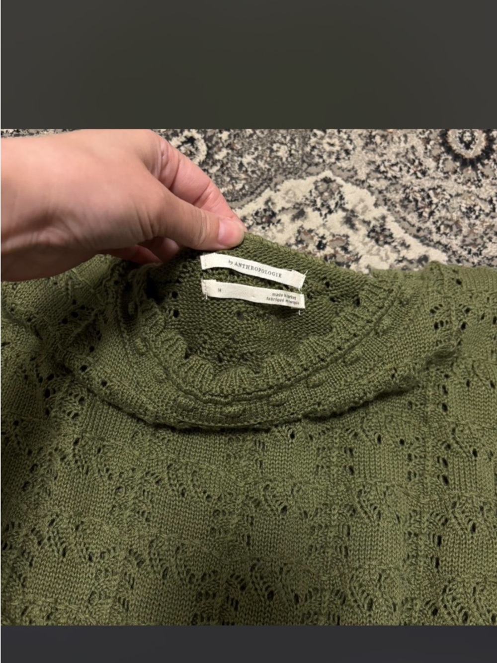 Anthropologie Olive Green Knit Short-Sleeve Women's Top - Picture 2 of 3
